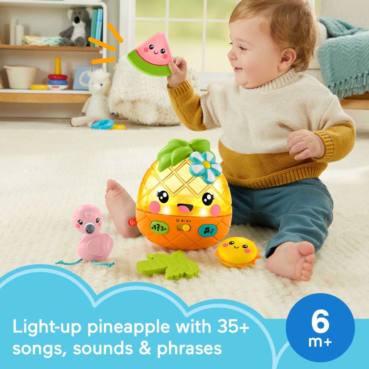 Jucarie bebelusi ananas interactiv cu sunete si lumini Fisher Price Paradise Pals - poza 3