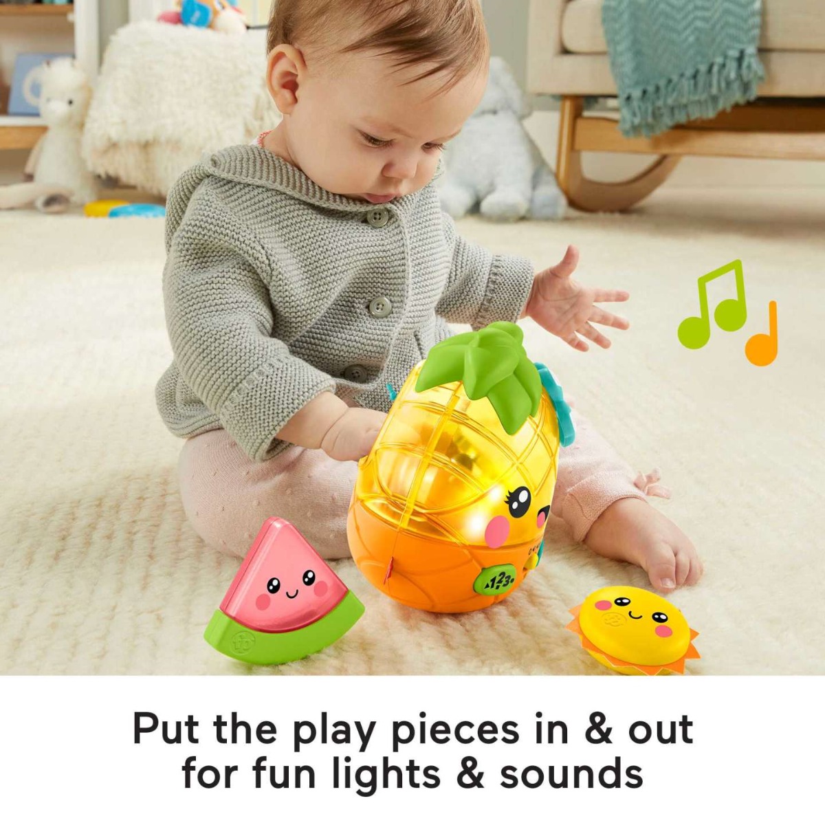 Jucarie bebelusi ananas interactiv cu sunete si lumini Fisher Price Paradise Pals - poza 4