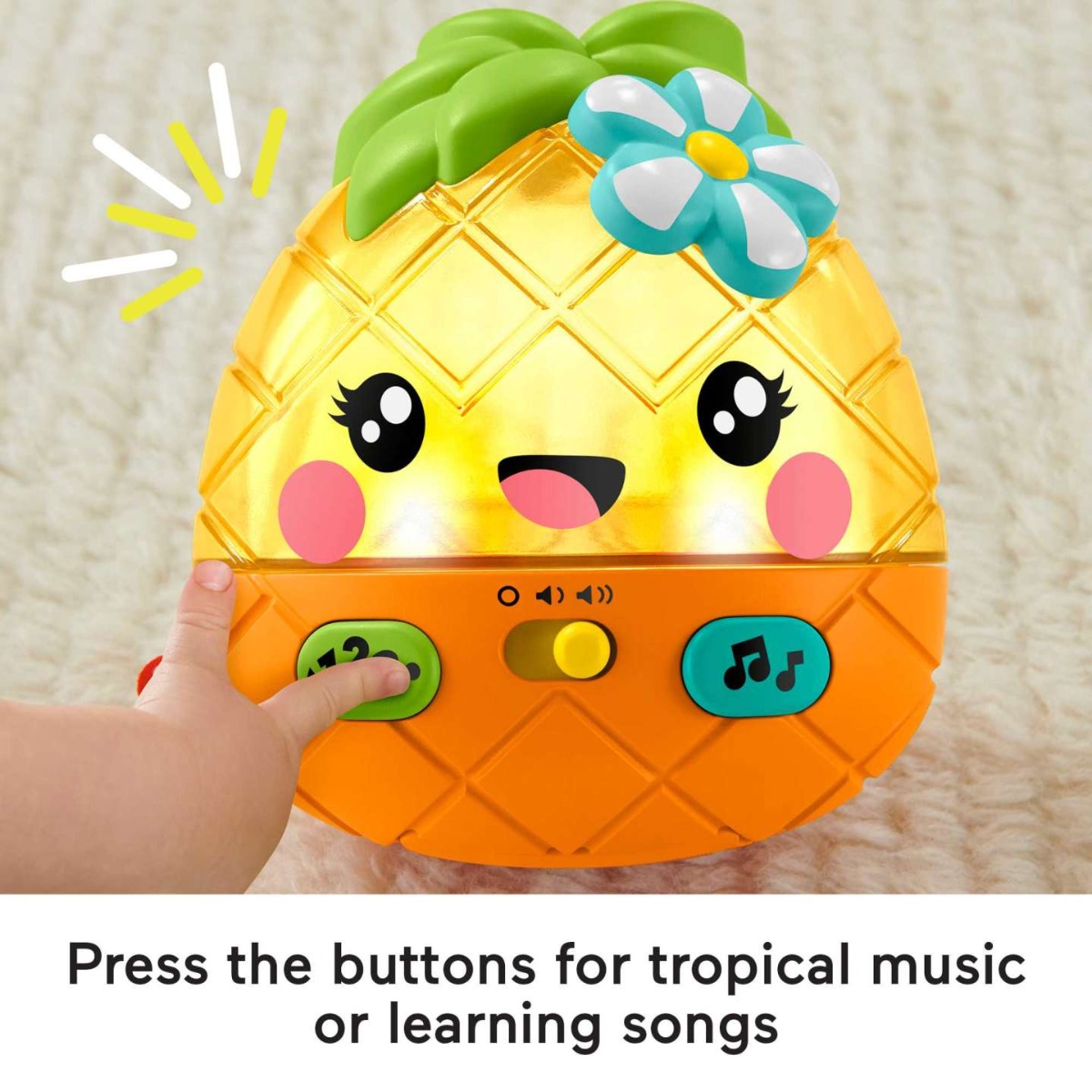 Jucarie bebelusi ananas interactiv cu sunete si lumini Fisher Price Paradise Pals - poza 5
