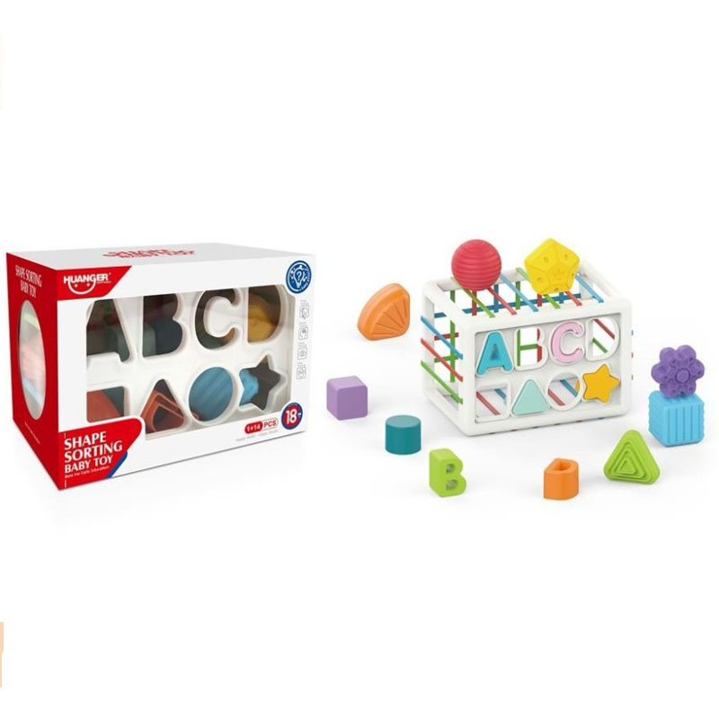 Jucarie cub senzorial flexibil cu forme alfabet, multicolor