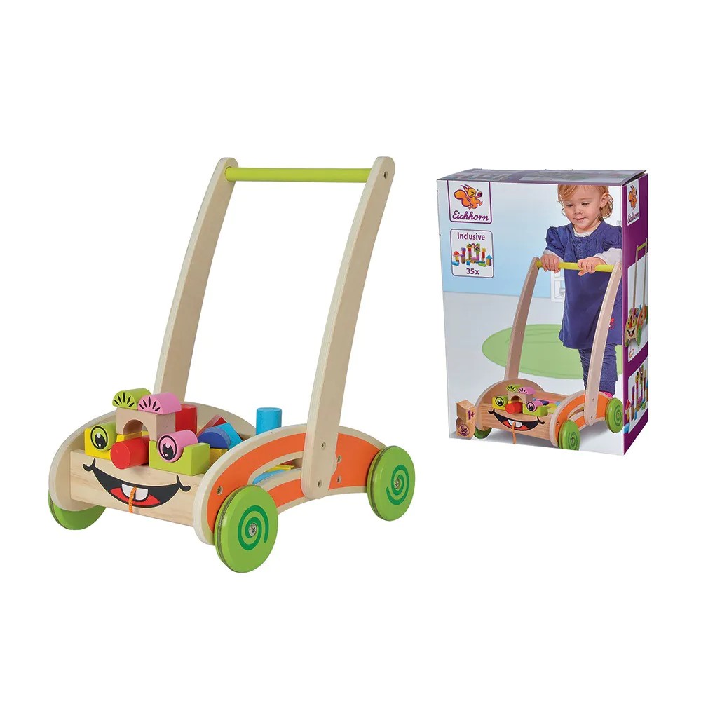 Jucarie de impins carucior cu 36 blocuri de lemn Eichhorn 39x44x25 cm - poza 2