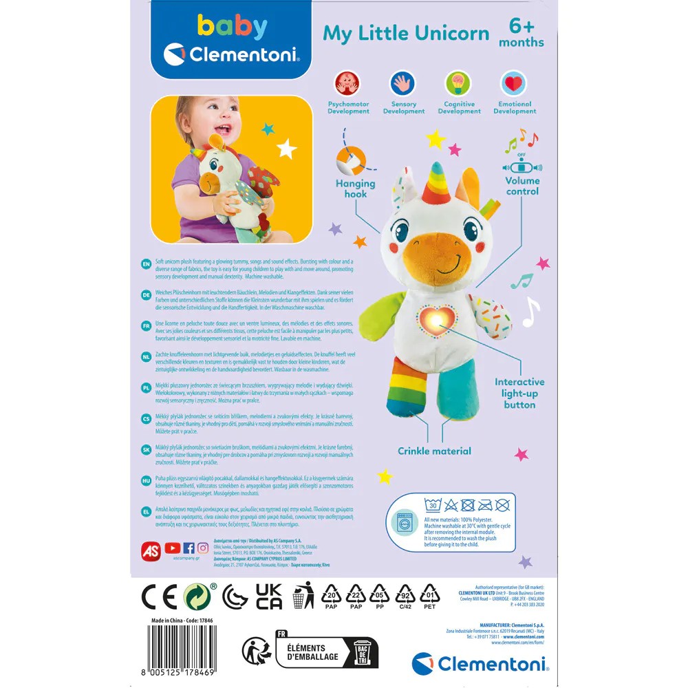 Jucarie de plus cu sunete Clementoni Baby Unicorn - poza 5