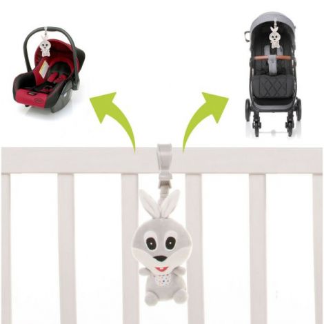 Jucarie de plus pentru carucior patut 4Baby SQUEEZE Iepurasi Gri - poza 5