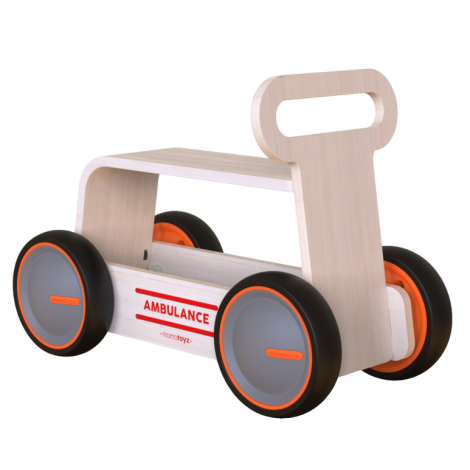 Jucarie din lemn 3 in 1 Ambulanta DriveMe Wood: masinuta ride-on, premergator si carucior de jucarii MamaToyz - poza 1