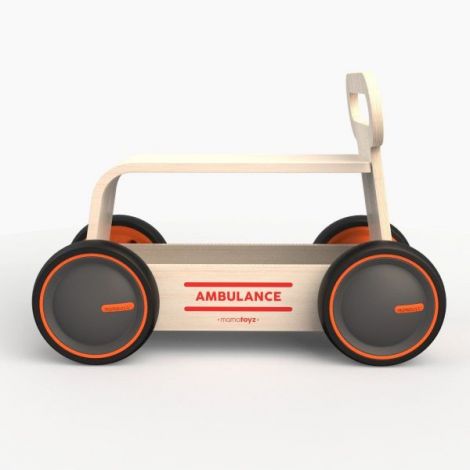Jucarie din lemn 3 in 1 Ambulanta DriveMe Wood: masinuta ride-on, premergator si carucior de jucarii MamaToyz - poza 2