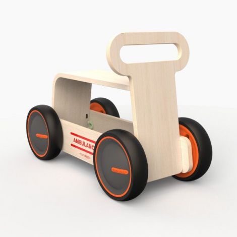Jucarie din lemn 3 in 1 Ambulanta DriveMe Wood: masinuta ride-on, premergator si carucior de jucarii MamaToyz - poza 3