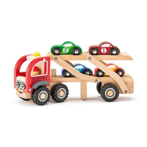 Jucarie din lemn - Camion cu masini de curse - poza 1