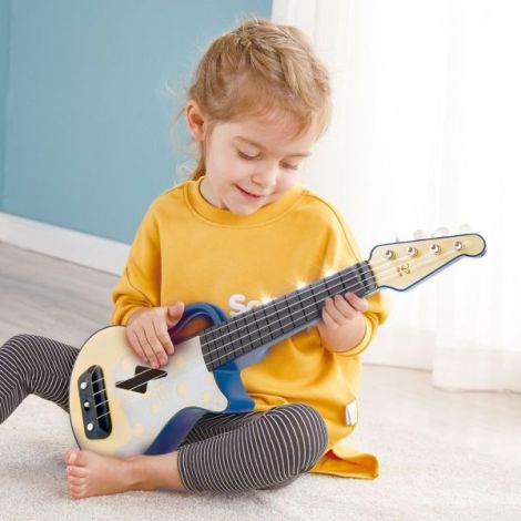 Jucarie din lemn - Instrument Ukulele (chitara) albastru - invata sa canti cu lumini - poza 5