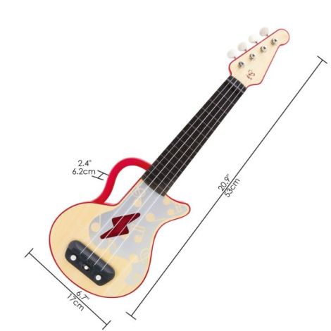 Jucarie din lemn - Instrument Ukulele (chitara) rosu - invata sa canti cu lumini - poza 5