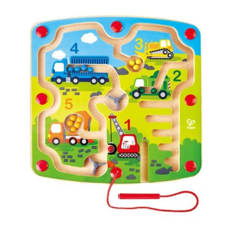 Jucarie din lemn - Labirint magnetic santier si numere - poza 1