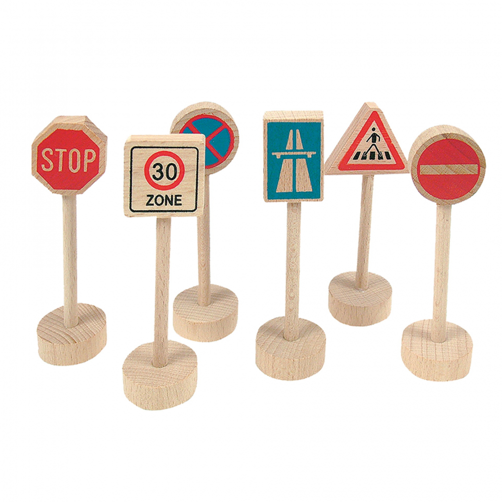 Jucarie din lemn , Semne de trafic (6 piese), accesorii educative