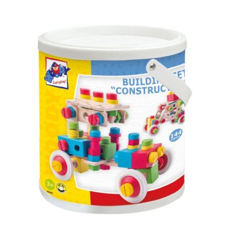 Jucarie din lemn - Set de constructie la galeata (144 piese) - poza 1