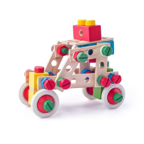 Jucarie din lemn - Set de constructie la galeata (144 piese) - poza 3