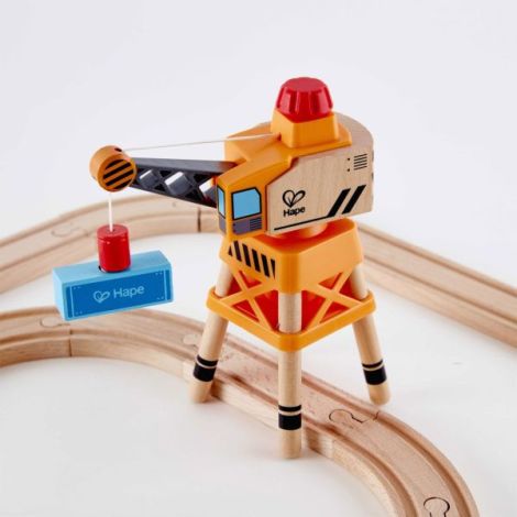 Jucarie din lemn - Set tren de marfa cu macara (34 piese) - poza 3