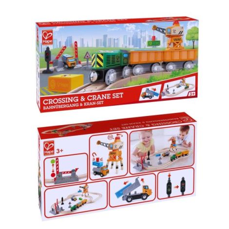 Jucarie din lemn - Set tren de marfa cu macara (34 piese) - poza 4