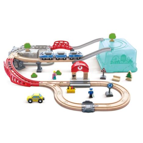 Jucarie din lemn - Set tren oras (48 piese) - poza 1