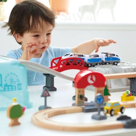 Jucarie din lemn - Set tren oras (48 piese) - poza 2
