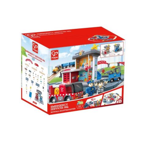 Jucarie din lemn - Set tren si servicii de urgenta (55 piese) - poza 4