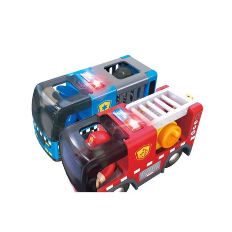 Jucarie din lemn - Set tren si servicii de urgenta (55 piese) - poza 5