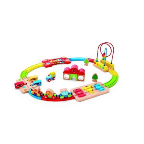 Jucarie din lemn - Sina de tren curcubeu cu puzzle (30 piese) - poza 1