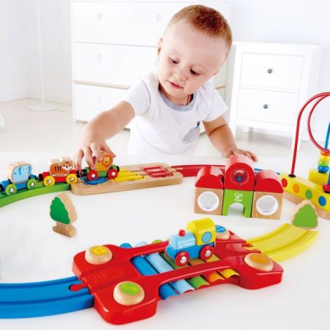 Jucarie din lemn - Sina de tren curcubeu cu puzzle (30 piese) - poza 2