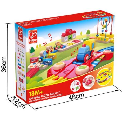 Jucarie din lemn - Sina de tren curcubeu cu puzzle (30 piese) - poza 4