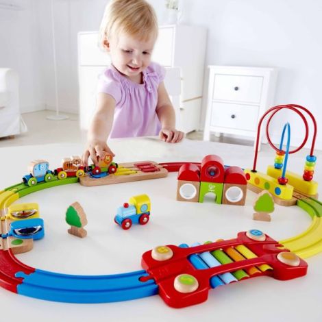 Jucarie din lemn - Sina de tren curcubeu cu puzzle (30 piese) - poza 5