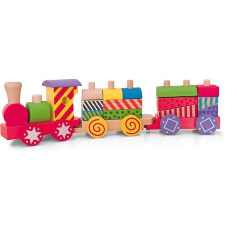 Jucarie din lemn - Tren cu cuburi mici imprimate de stivuit - poza 1