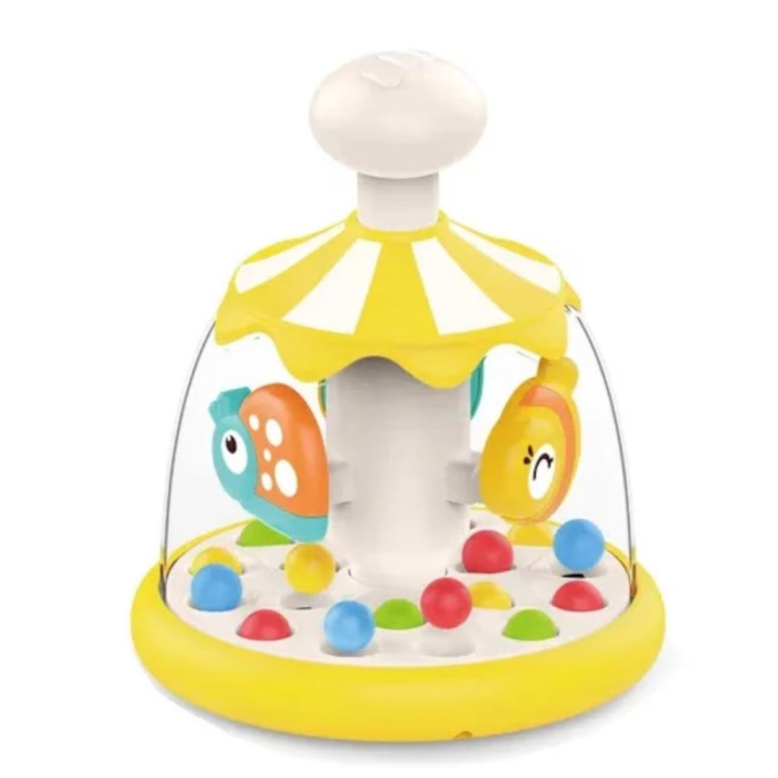 Jucarie interactiva bebelusi Caruselul Rotativ al Pestisorilor, 15x15x20 cm, galben