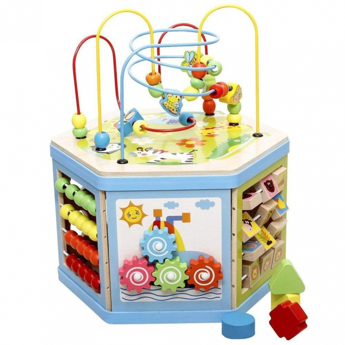 Jucarie Montessori 8 in 1 - Centru de activitati Hexagon