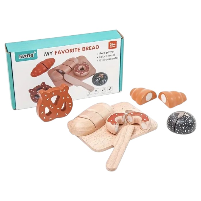 Jucarie Montessori Kabi My Favorite Bread - Set Mic Dejun din Lemn