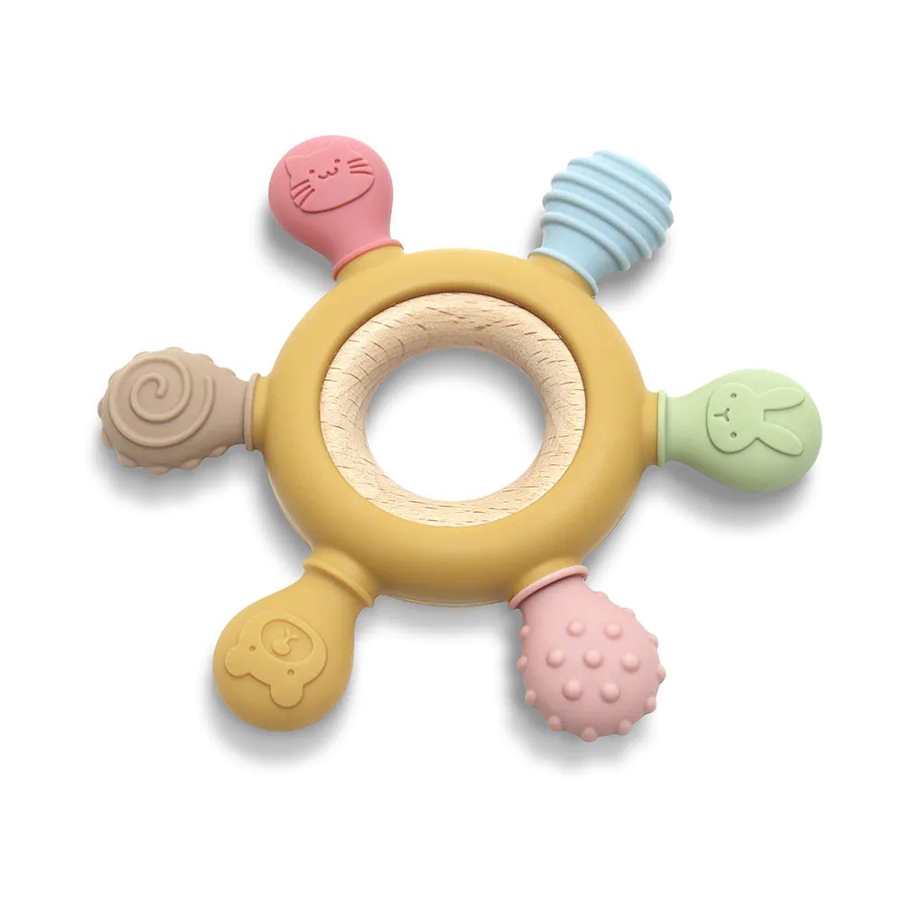 Jucarie pentru dentitie cu zornaitoare din silicon Lorelli Baby Care Yellow - poza 1