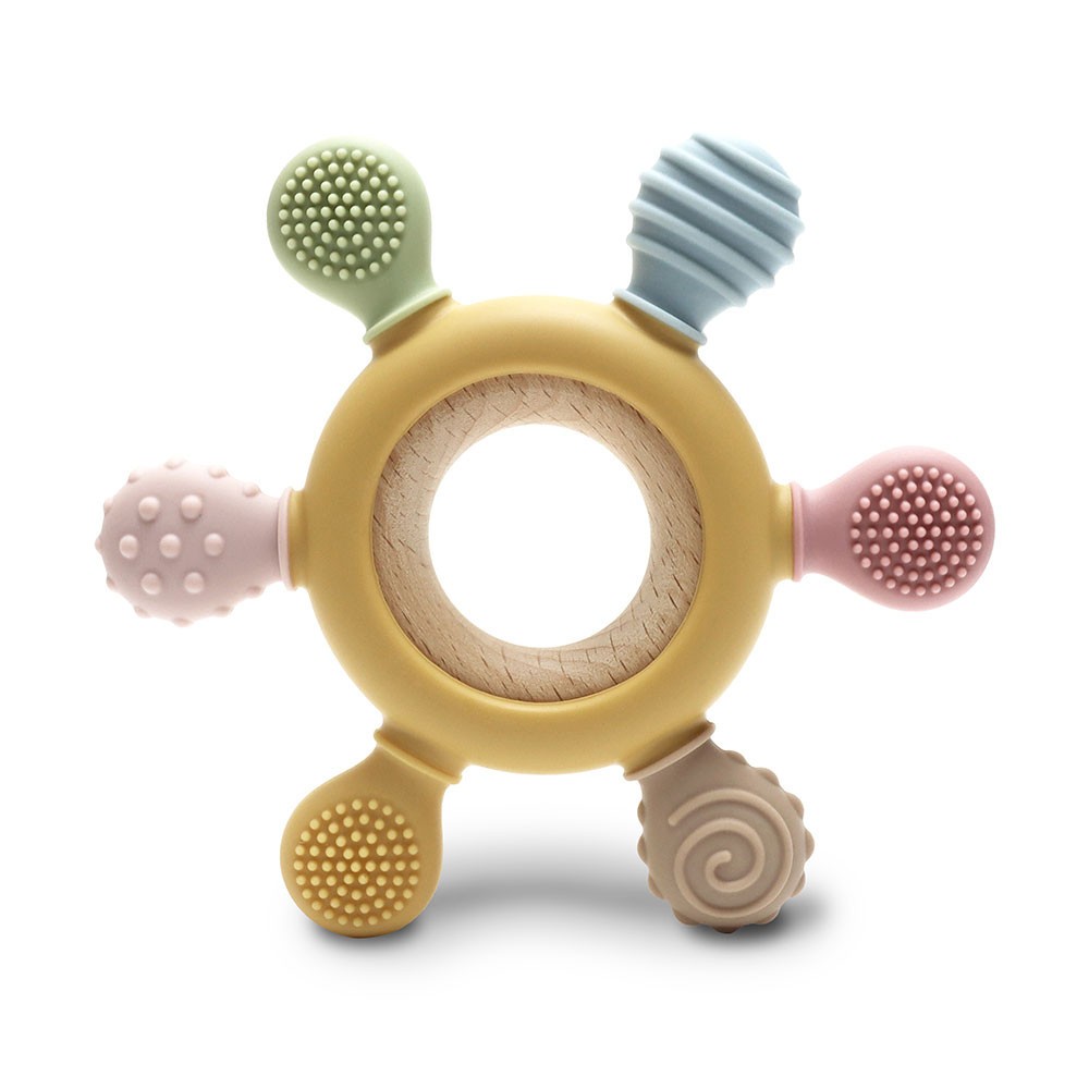Jucarie pentru dentitie cu zornaitoare din silicon Lorelli Baby Care Yellow - poza 2