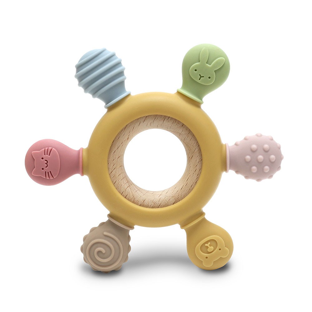 Jucarie pentru dentitie cu zornaitoare din silicon Lorelli Baby Care Yellow - poza 3