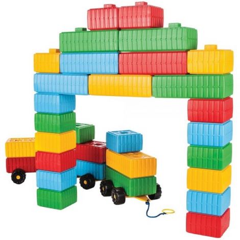 Jucarie Pilsan Cuburi de construit Brick Blocks and Car Set 43 piese - poza 1