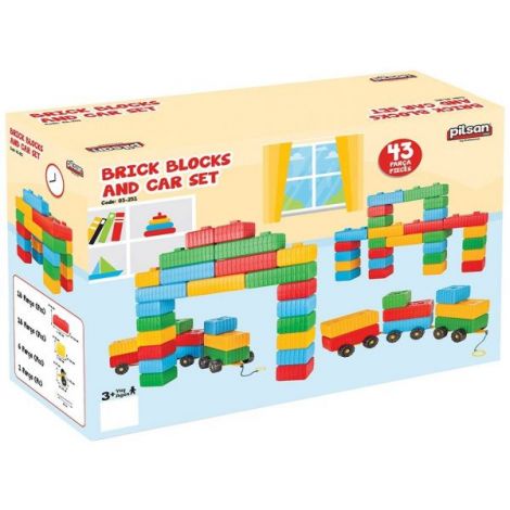 Jucarie Pilsan Cuburi de construit Brick Blocks and Car Set 43 piese - poza 3