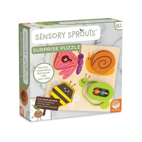 Jucarie senzoriala din lemn, de tip puzzle, pentru bebelusi, Sensory Sprouts Surprise Puzzle - poza 1