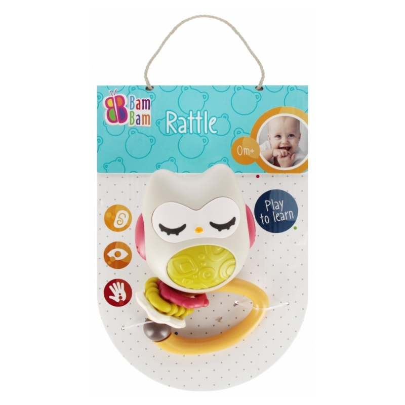 Jucarie zornaitoare bufnita pentru bebelusi, plastic, 12x17x5 cm, +3 luni
