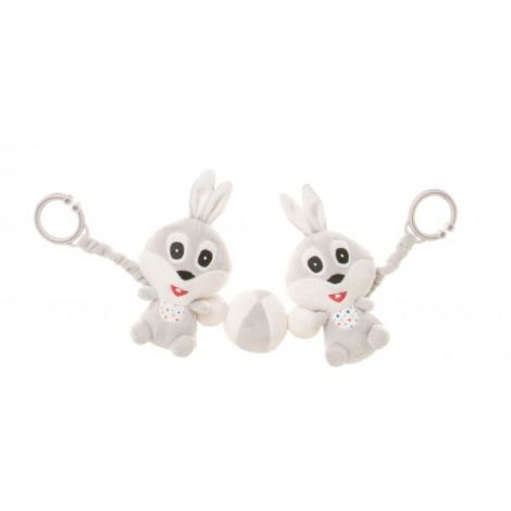 Jucarie zornaitoare plusata pentru carucior 4Baby PRAM TOY Iepurasi Gri R11 - poza 1