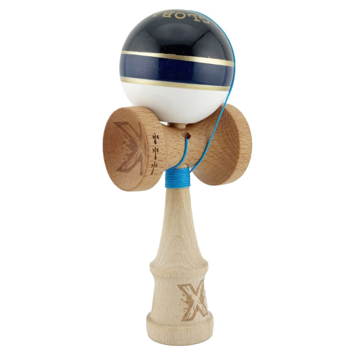 Kendama X Royal King Size, Super Sticky cupe mari, Alb-Bleumarin-Negru dungi aurii