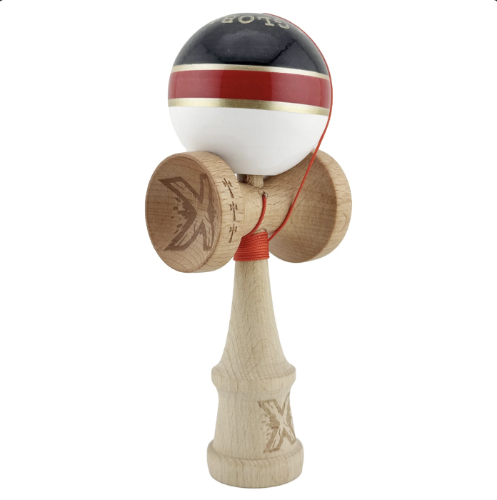 Kendama X Royal King Size, Super Sticky cupe mari, Alb-Rosu-Negru dungi aurii