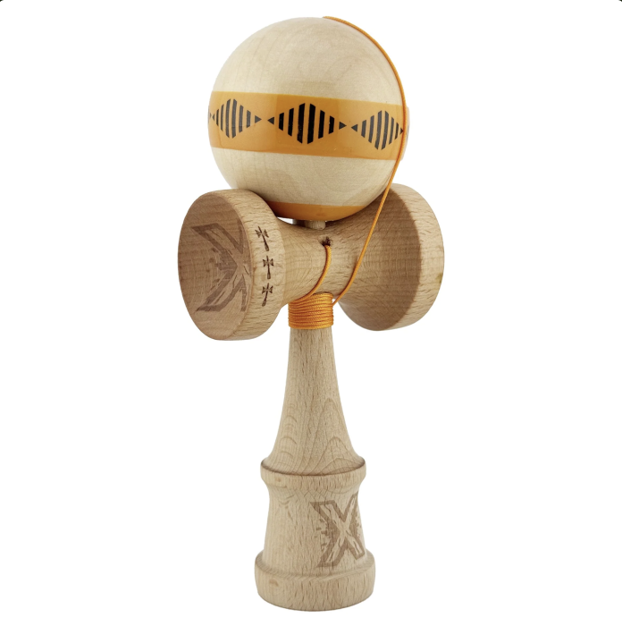Kendama X Royal King Size, Super Sticky cupe mari, Natur-Rosu romb Portocaliu