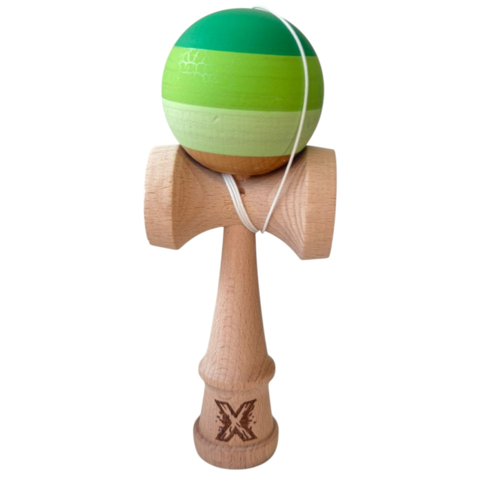 Kendama X Rubber Grip 18 cm, natur-verde deschis-verde inchis din lemn