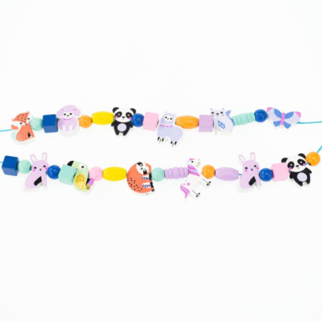 Kit creativ DIY - coliere si bratari cu margele din lemn , 12 animale de padure - poza 3