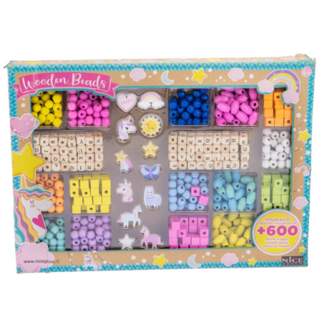 Kit creativ Mega DIY - coliere si bratari cu margele din lemn, 600 piese+ - poza 1