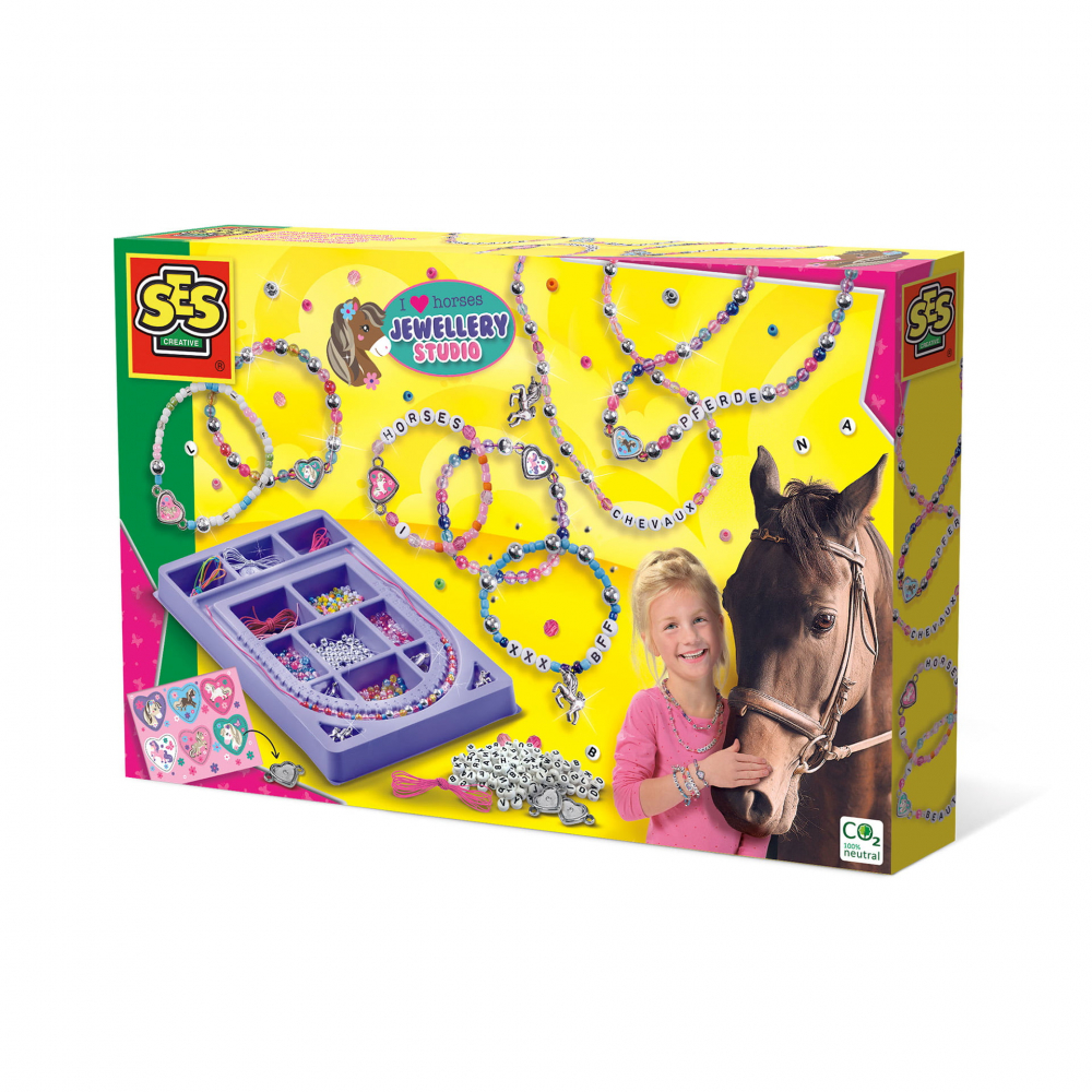Kit creativ pentru copii cu accesorii incluse- Studiou cu diamante si pandantive cu cai