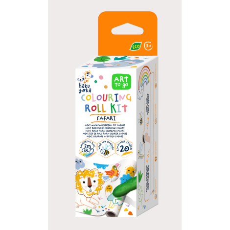 Kit rola de desenat - 2 m, include stickere si 4 creioane colorate cerate, Safari - Haku Yoka - poza 1