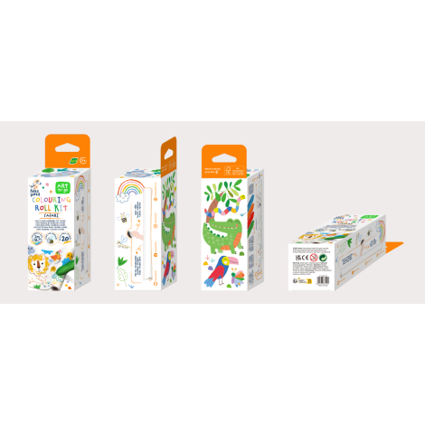 Kit rola de desenat - 2 m, include stickere si 4 creioane colorate cerate, Safari - Haku Yoka - poza 5
