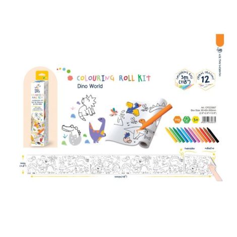 Kit rola de desenat 3 m si 12 creioane colorate cerate, Haku Yoka - Dinozauri - poza 4