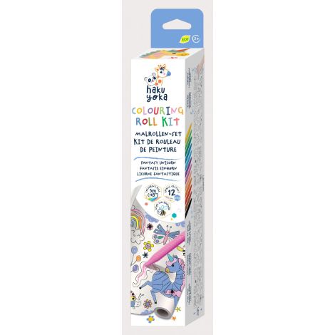 Kit rola de desenat 3 m si 12 creioane colorate cerate, Haku Yoka - Unicorni - poza 1